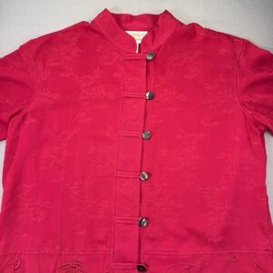 Coldwater Creek Red Jacket/Skirt Set Floral Jacquard Mandarin Collar Size M‎